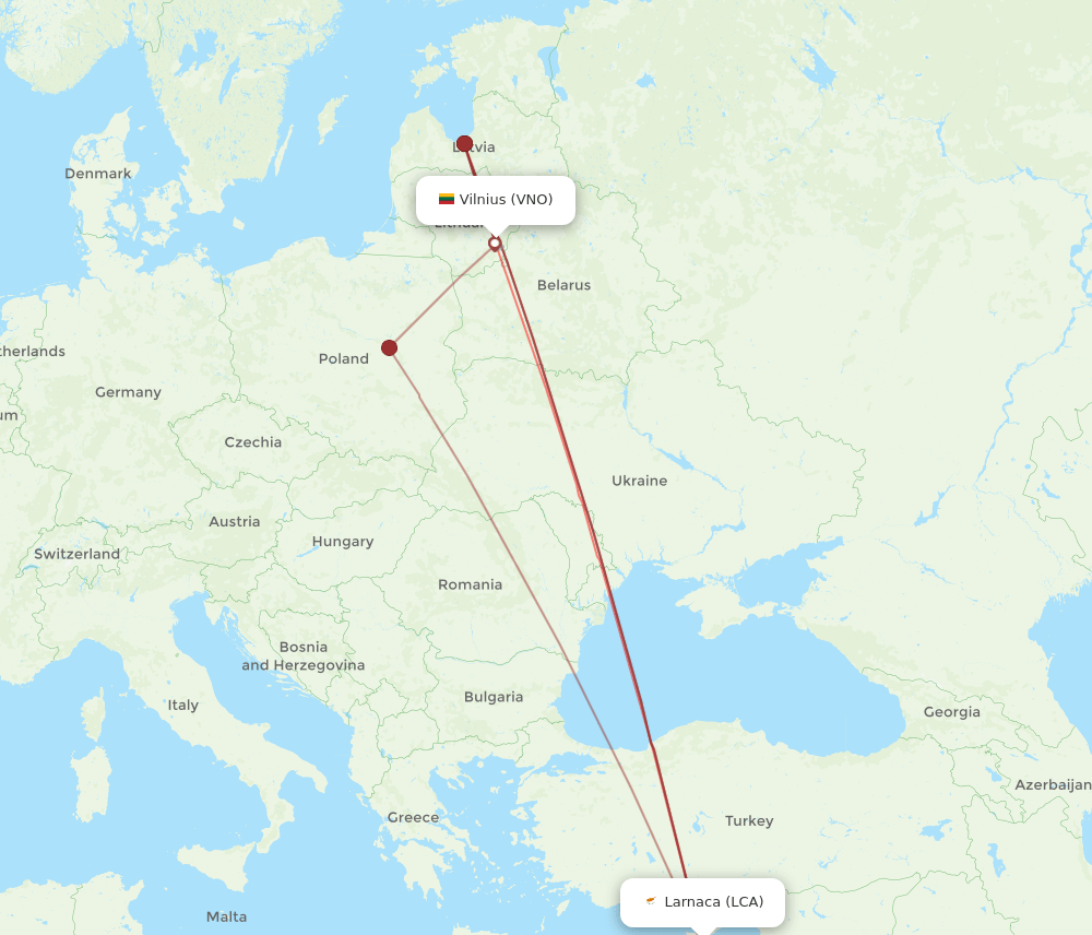 LCA-VNO flight routes