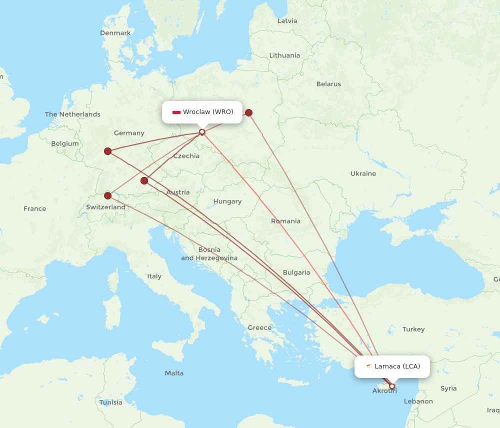 LCA-WRO flight routes