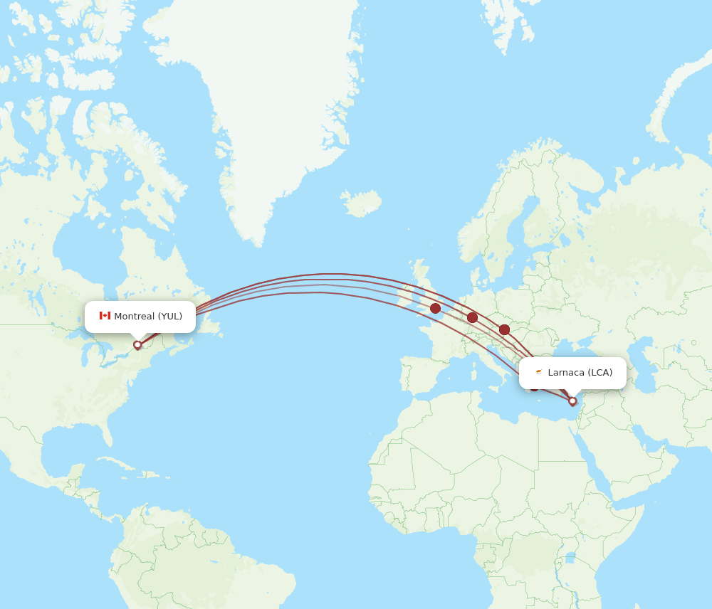 LCA-YUL flight routes