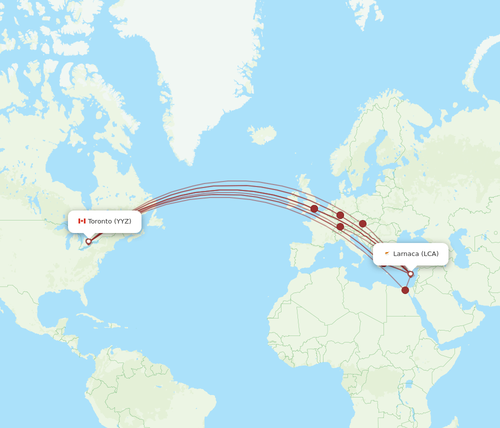 LCA-YYZ flight routes