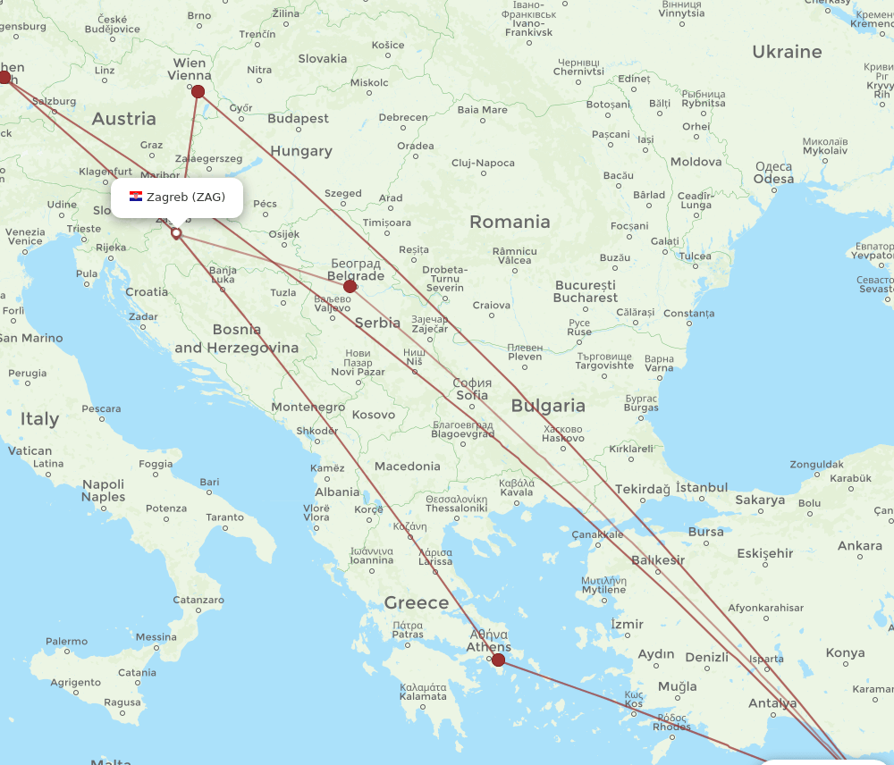 LCA-ZAG flight routes