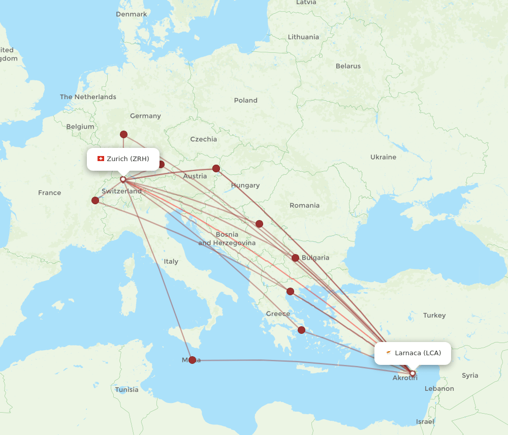 LCA-ZRH flight routes