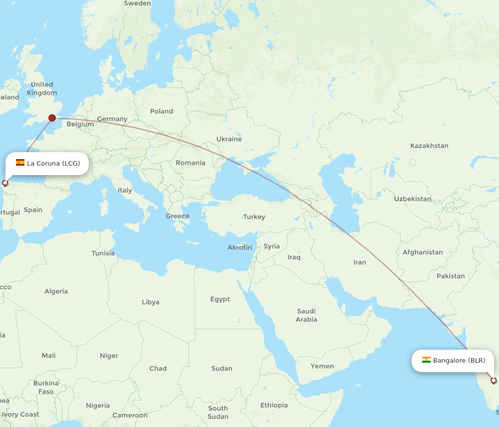 LCG-BLR flight routes