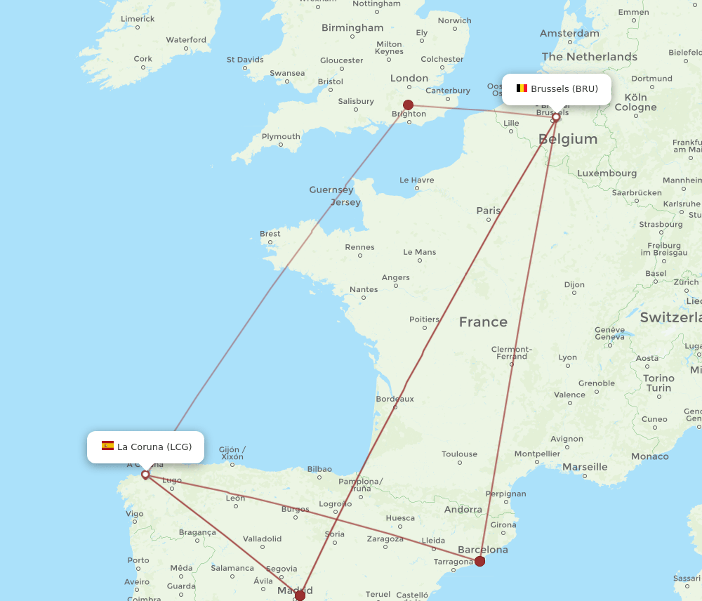 LCG-BRU flight routes