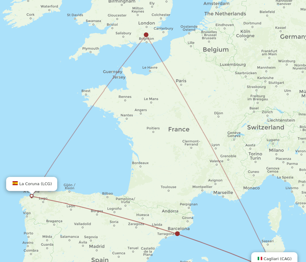 LCG to CAG flights and routes map