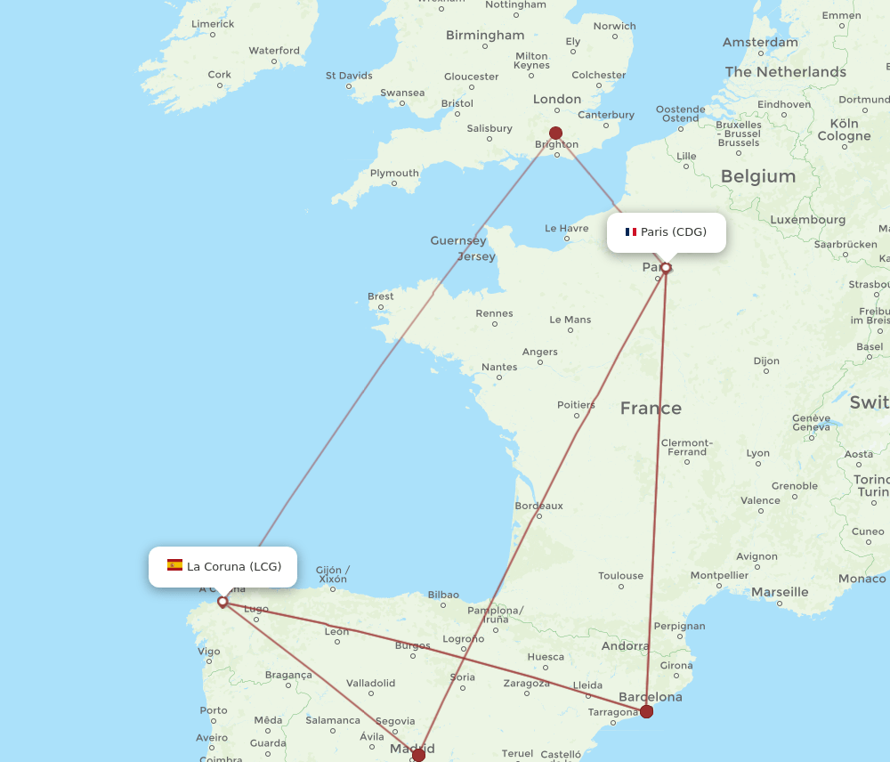 LCG-CDG flight routes