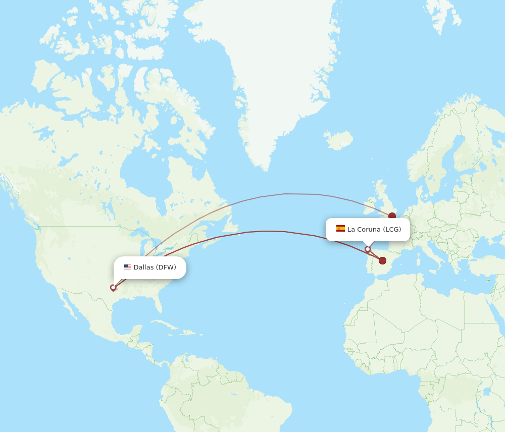 LCG-DFW flight routes
