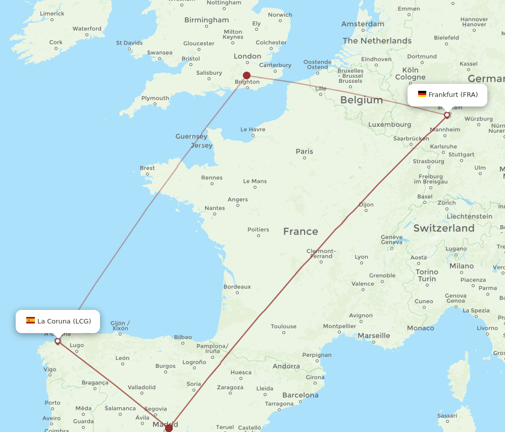 LCG-FRA flight routes