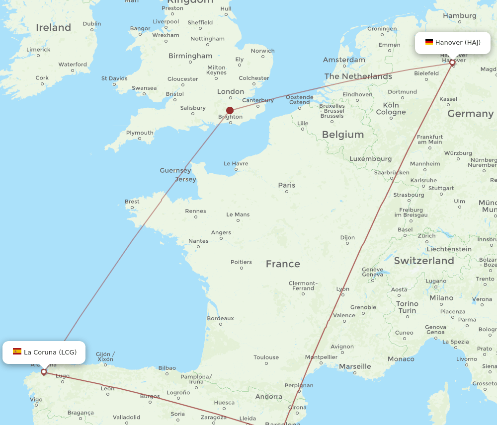 LCG to HAJ flights and routes map