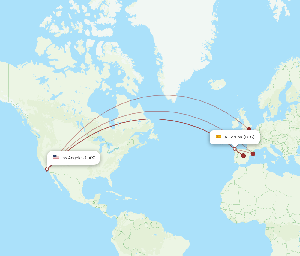 LCG-LAX flight routes