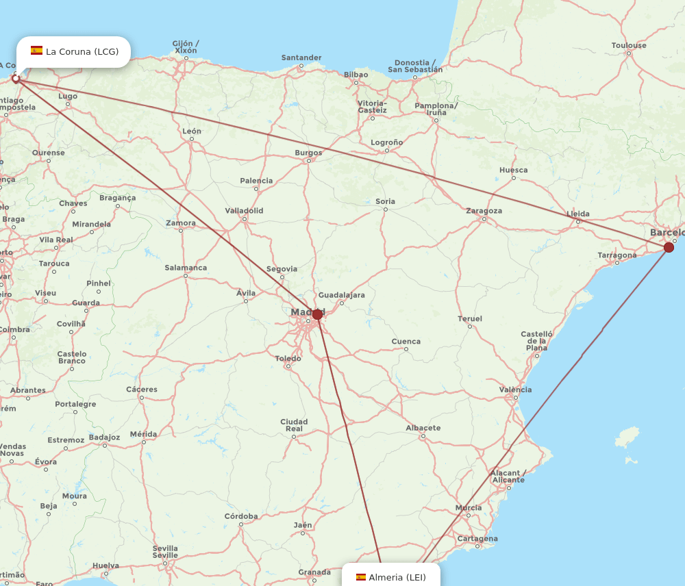 LCG-LEI flight routes