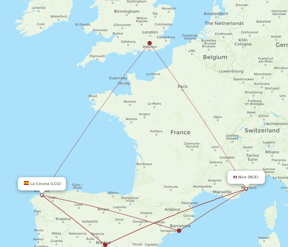 LCG-NCE flight routes