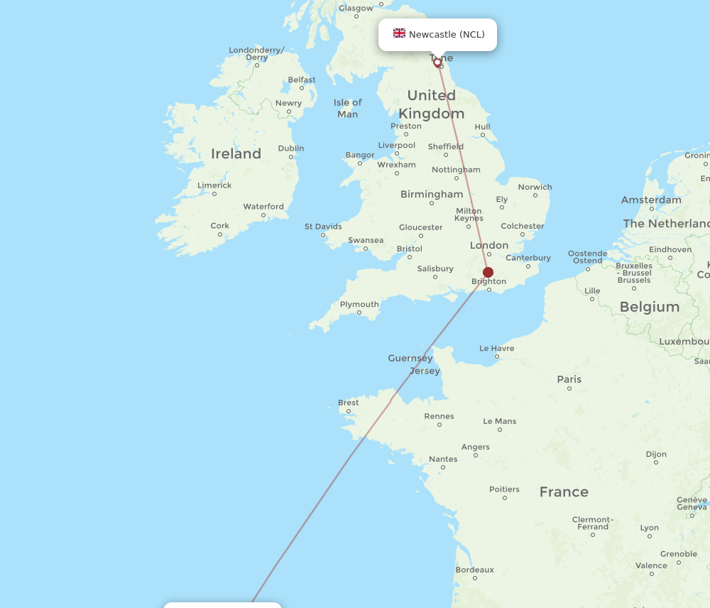 LCG-NCL flight routes