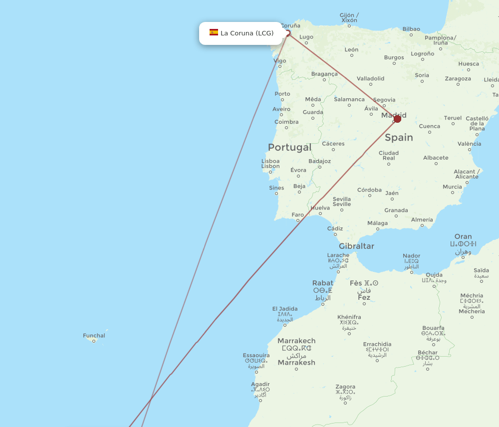 LCG to TFS flights and routes map