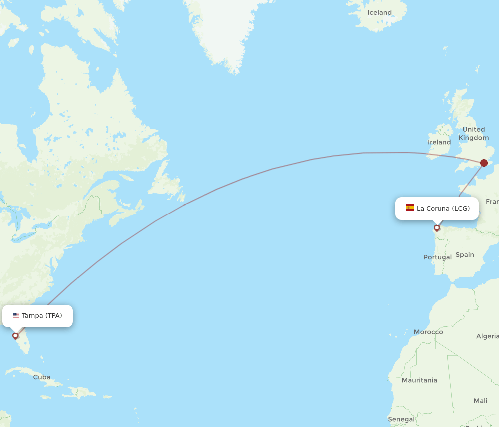 LCG to TPA flights and routes map