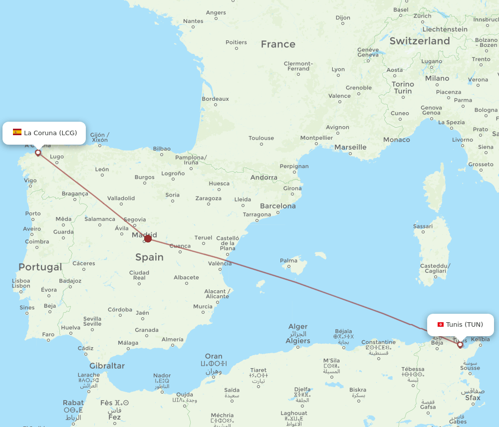 LCG-TUN flight routes