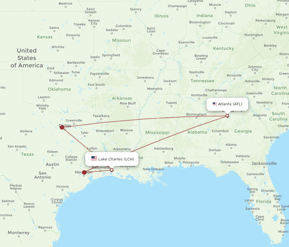 LCH-ATL flight routes