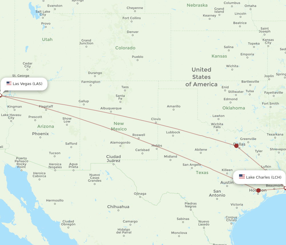 LCH-LAS flight routes