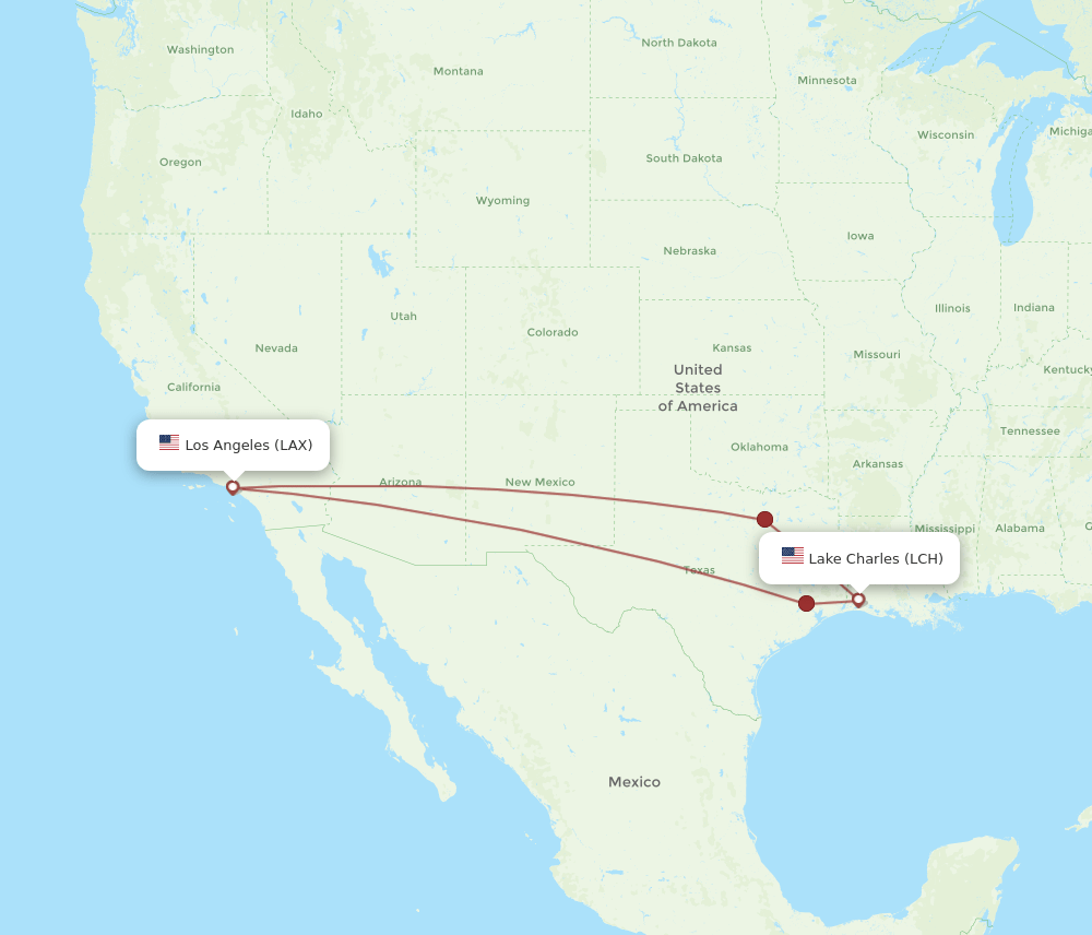LCH-LAX flight routes