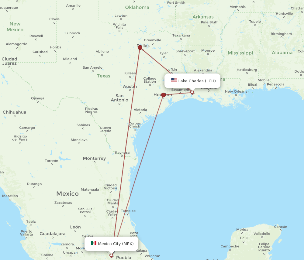 LCH-MEX flight routes