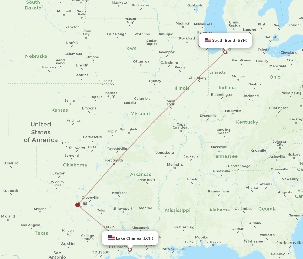 LCH-SBN flight routes