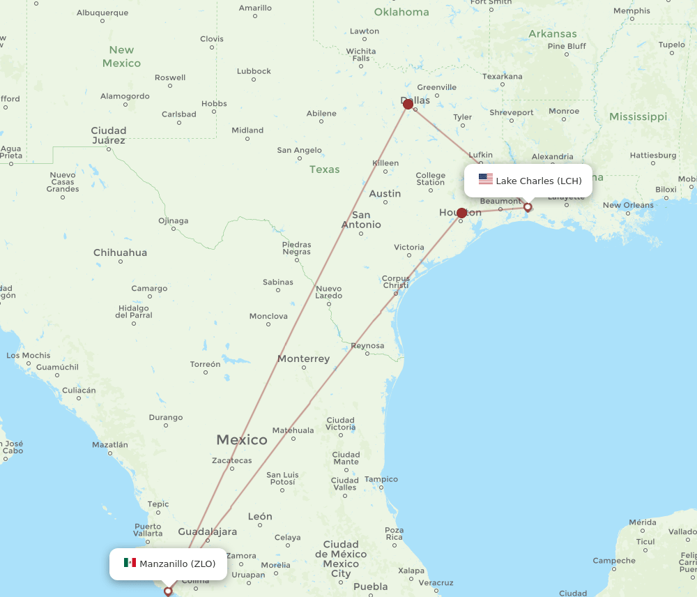 LCH to ZLO flights and routes map