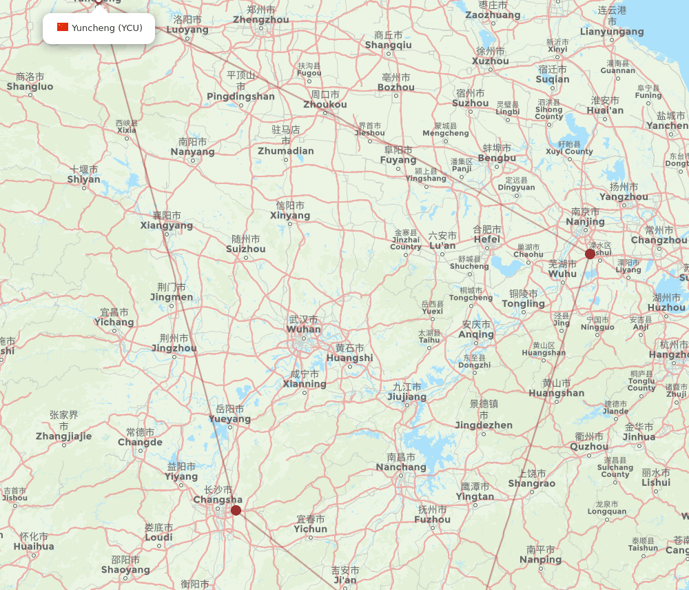 Yuncheng - Longyan route map and flight paths