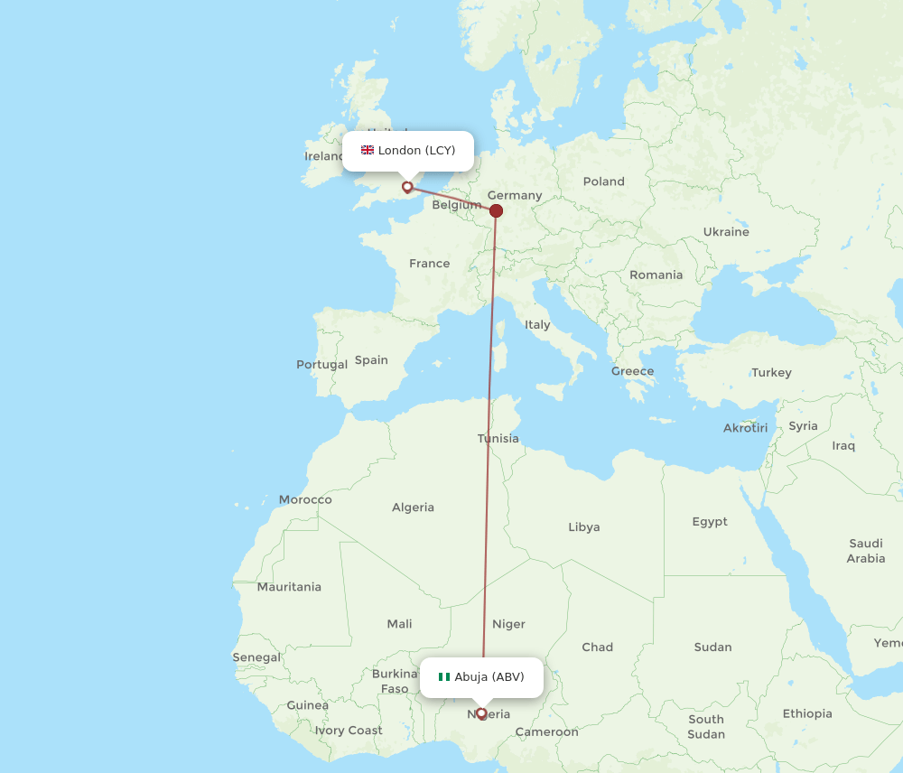 LCY to ABV flights and routes map