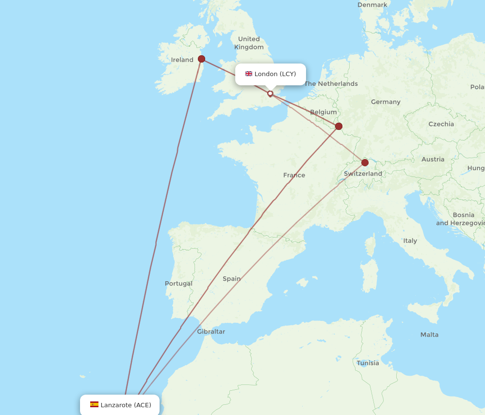 LCY to ACE flights and routes map