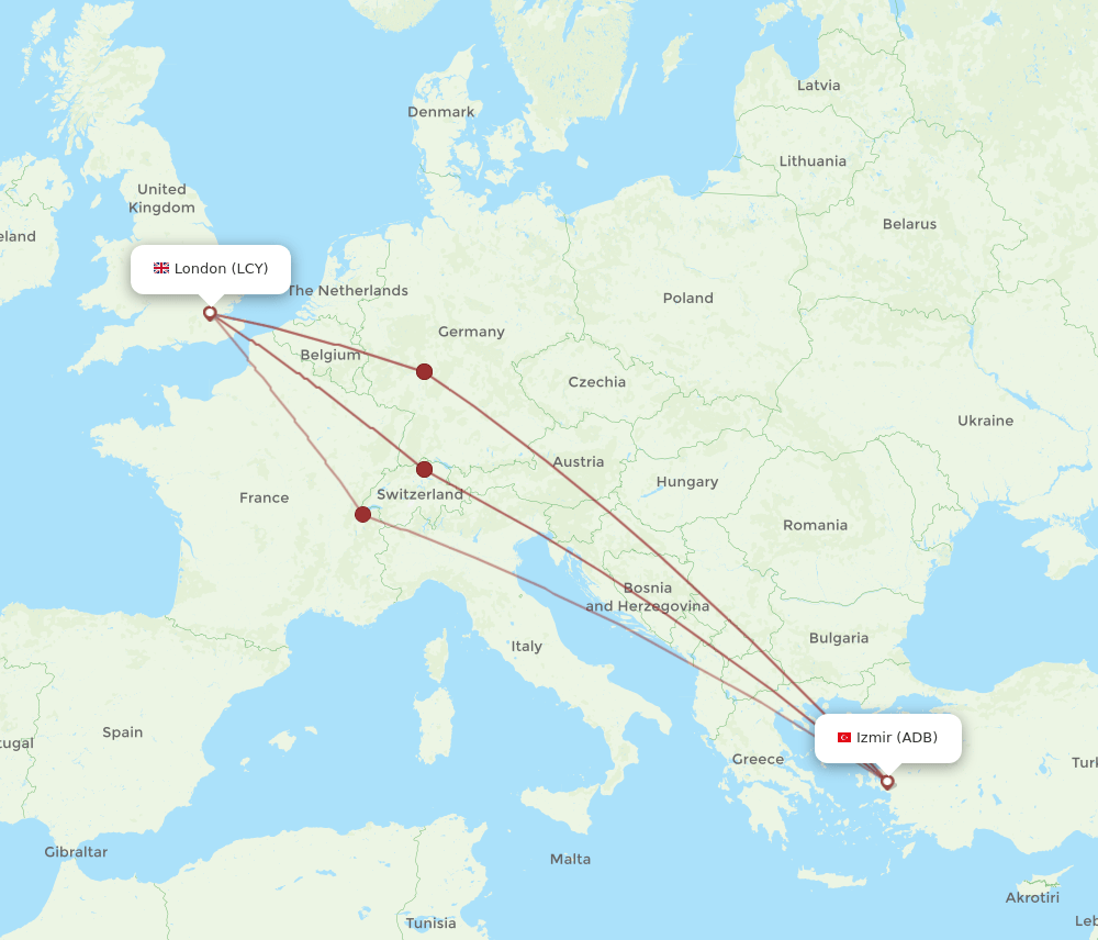 LCY to ADB flights and routes map