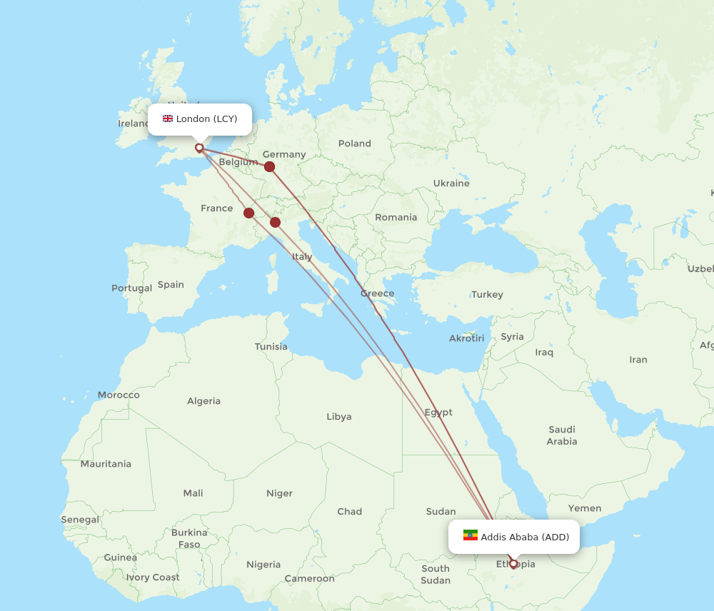 LCY-ADD flight routes