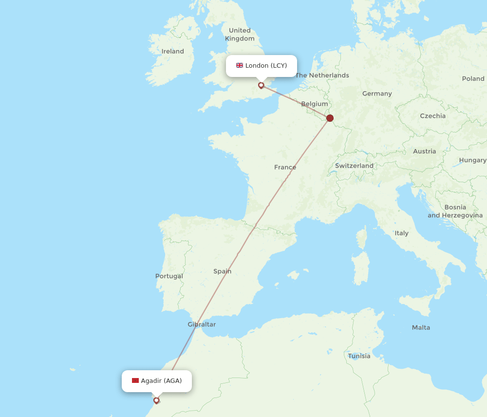 LCY-AGA flight routes