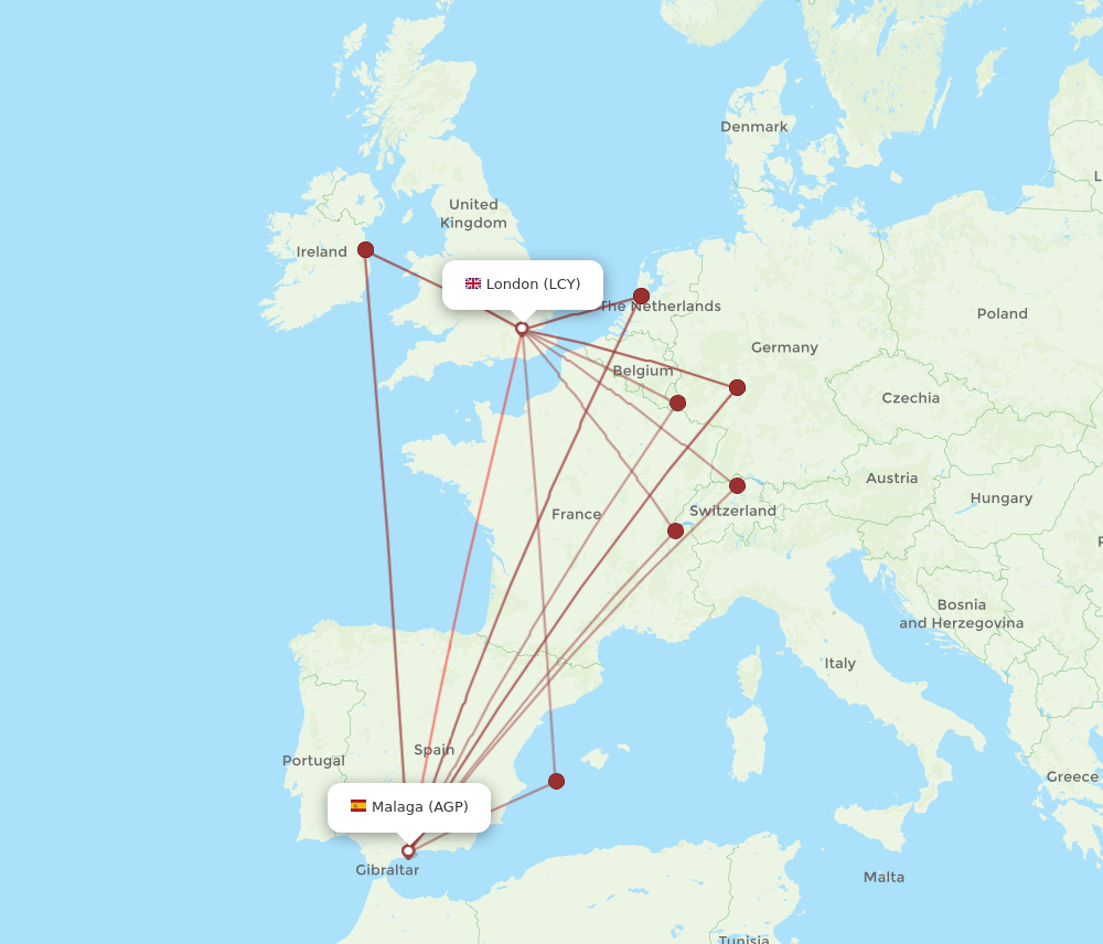 LCY to AGP flights and routes map