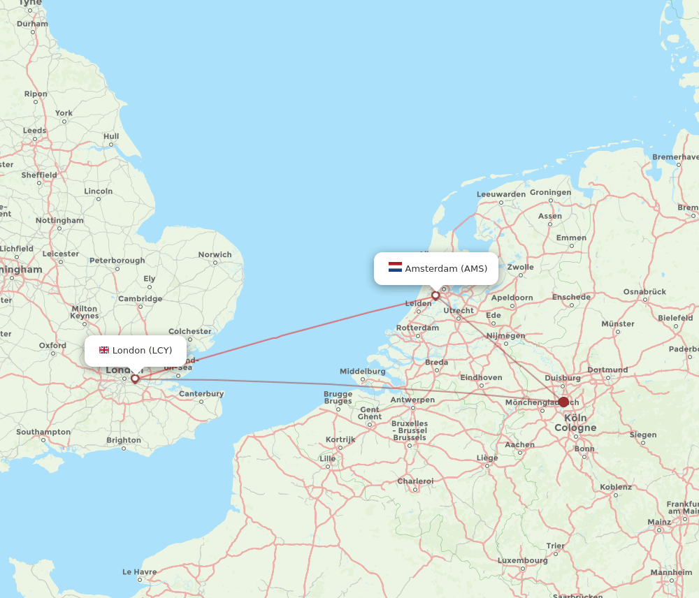London - Amsterdam route map and flight paths