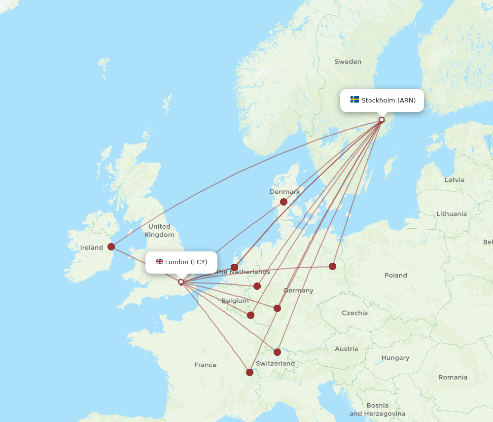 LCY to ARN flights and routes map