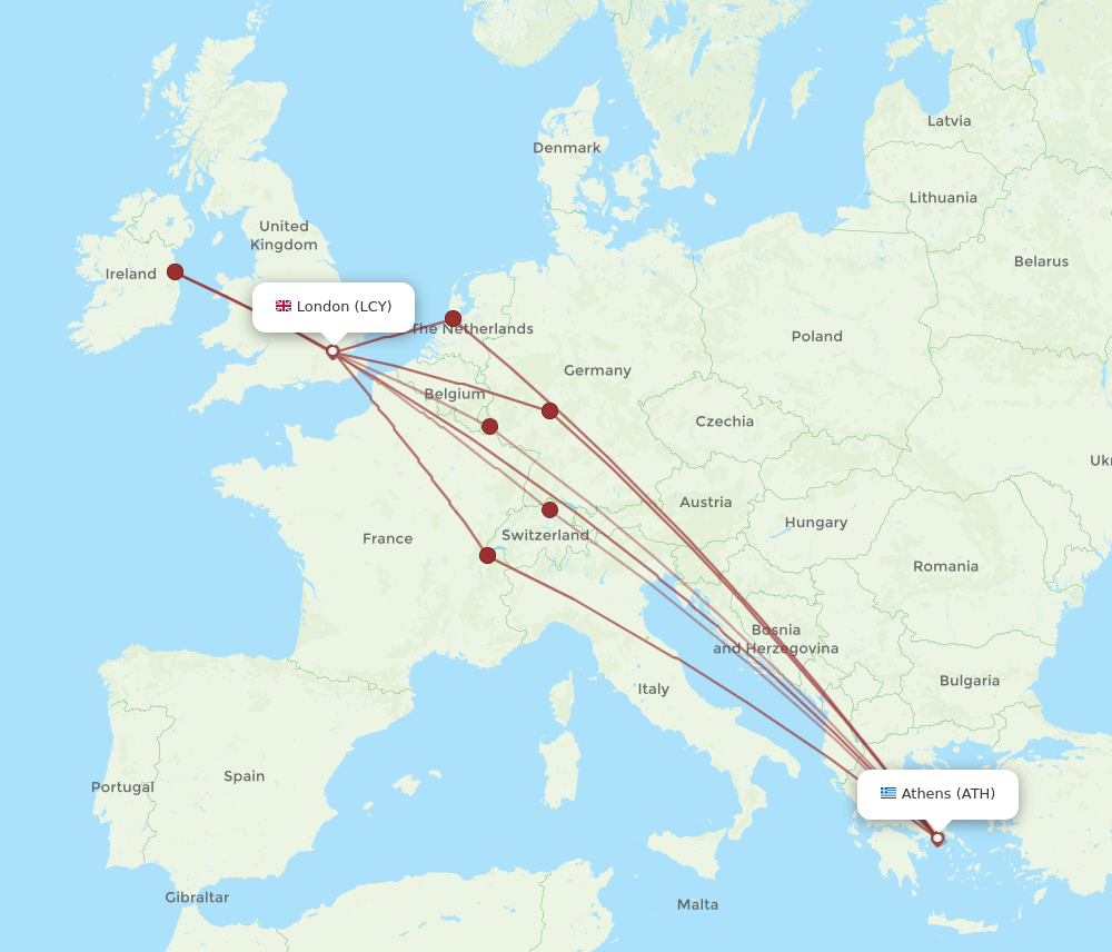 LCY to ATH flights and routes map