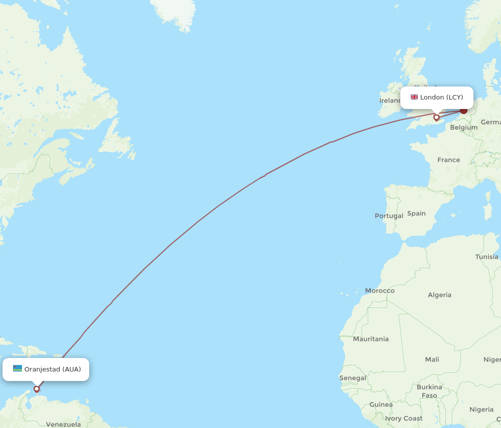 LCY-AUA flight routes