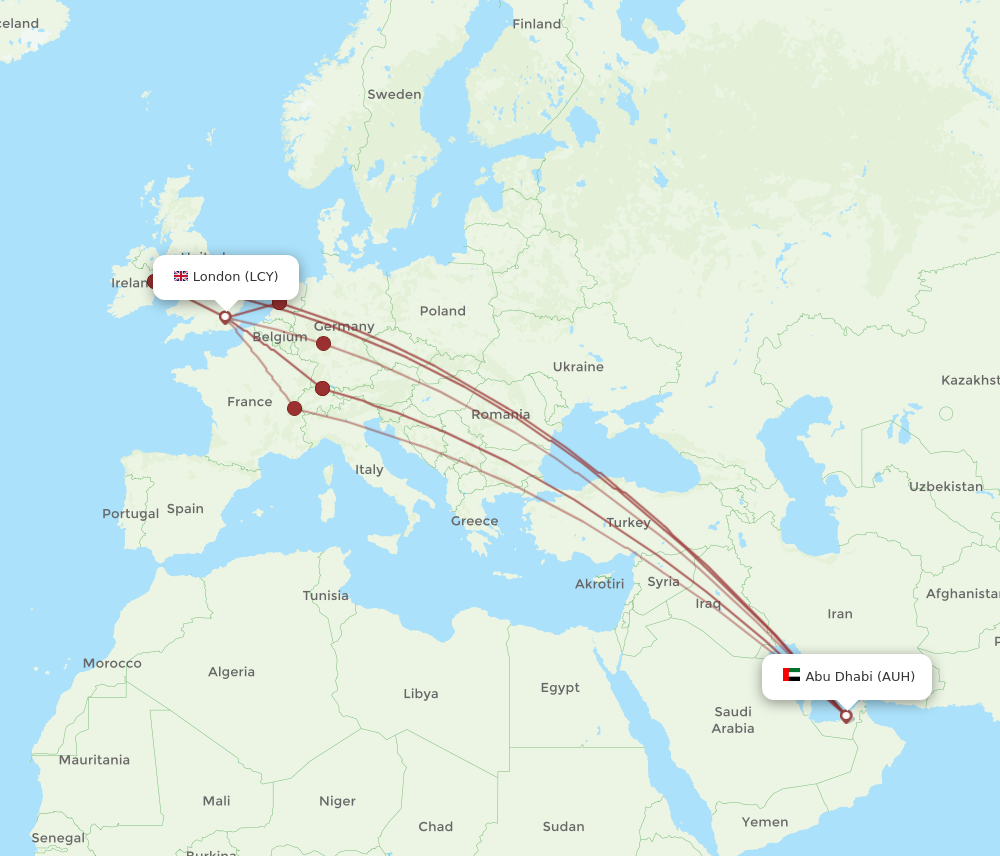 LCY to AUH flights and routes map