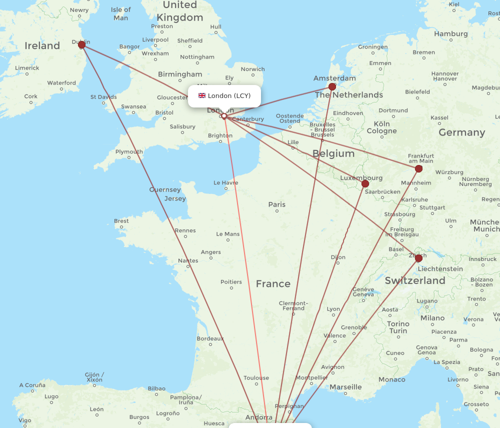 LCY to BCN flights and routes map
