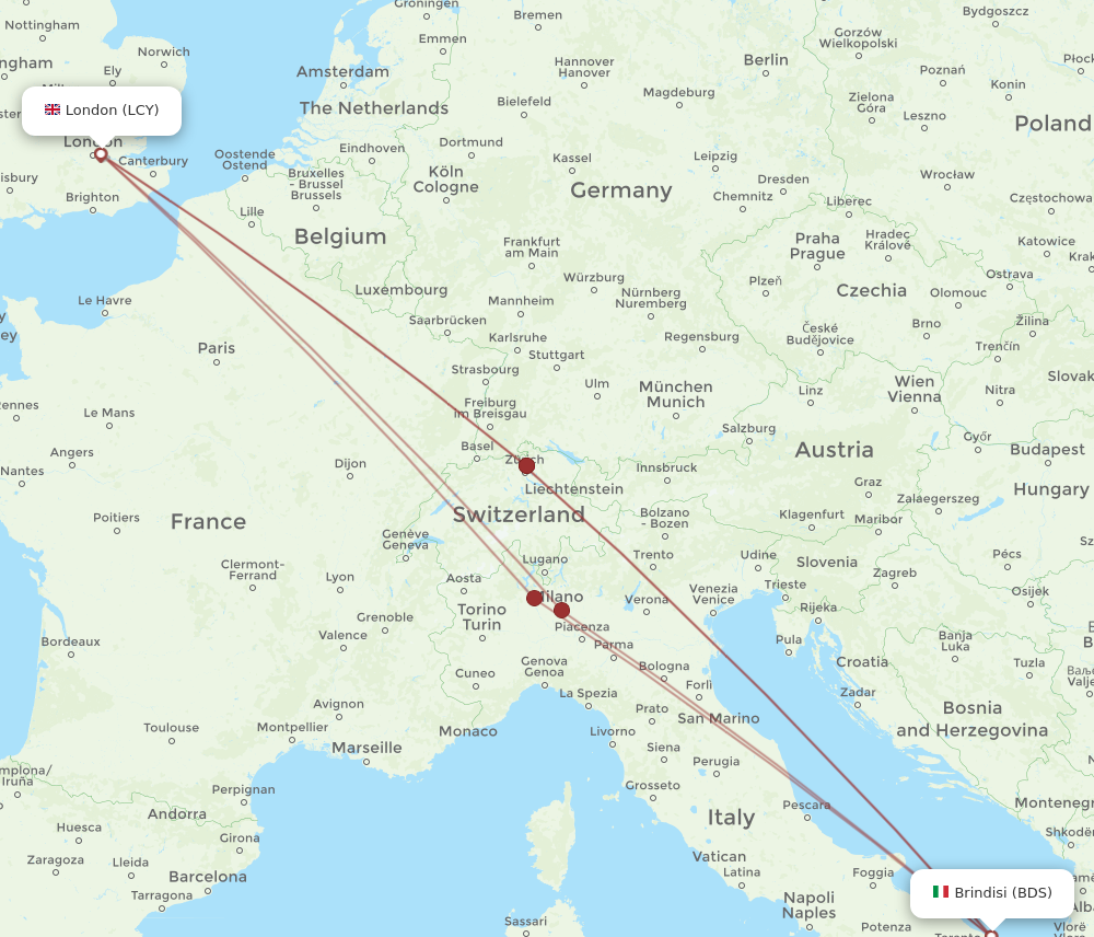 LCY to BDS flights and routes map