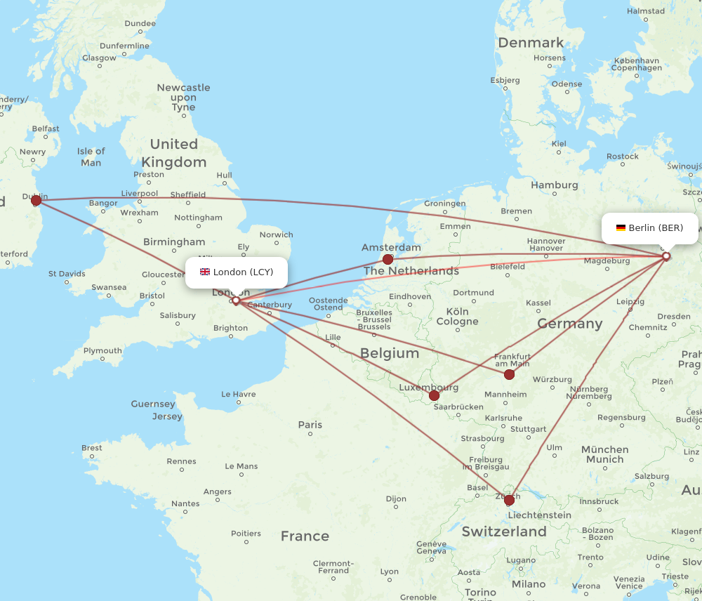 LCY to BER flights and routes map