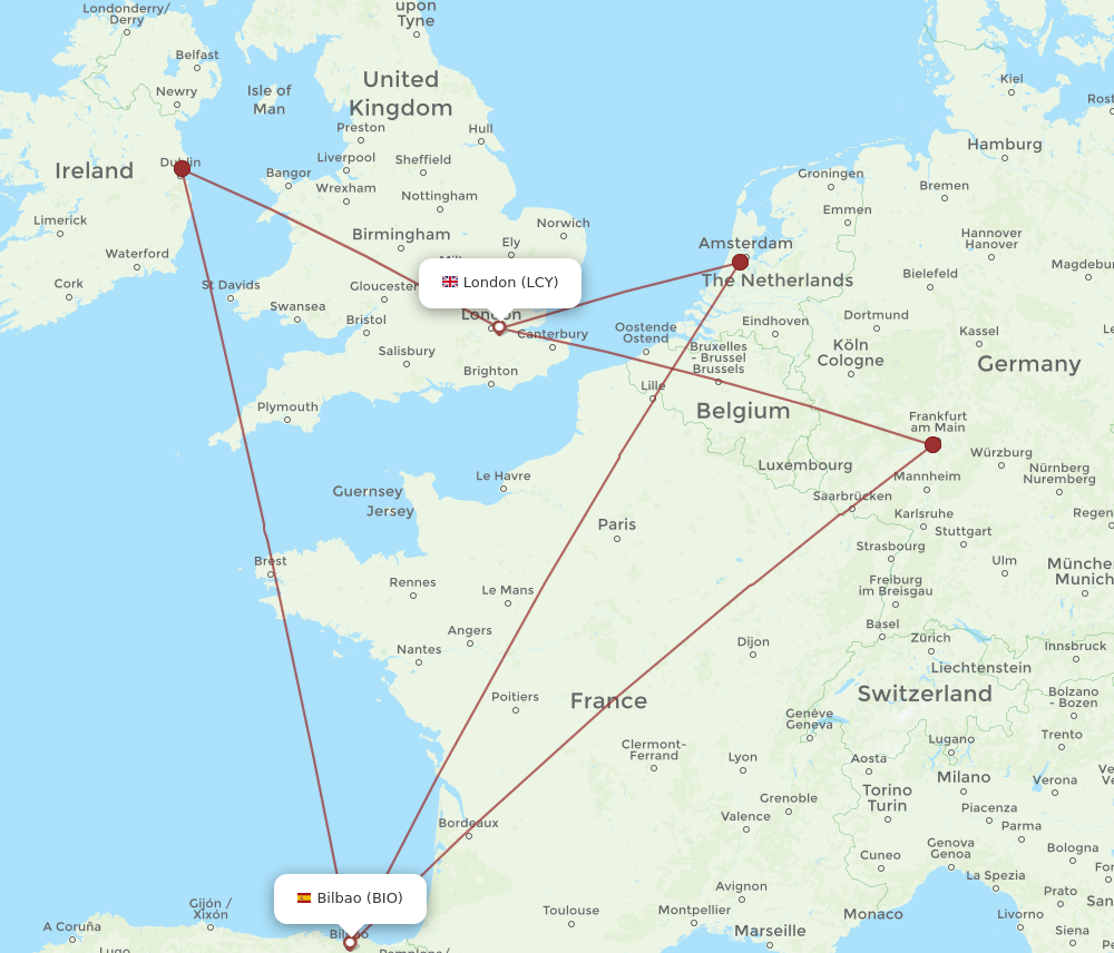 LCY to BIO flights and routes map