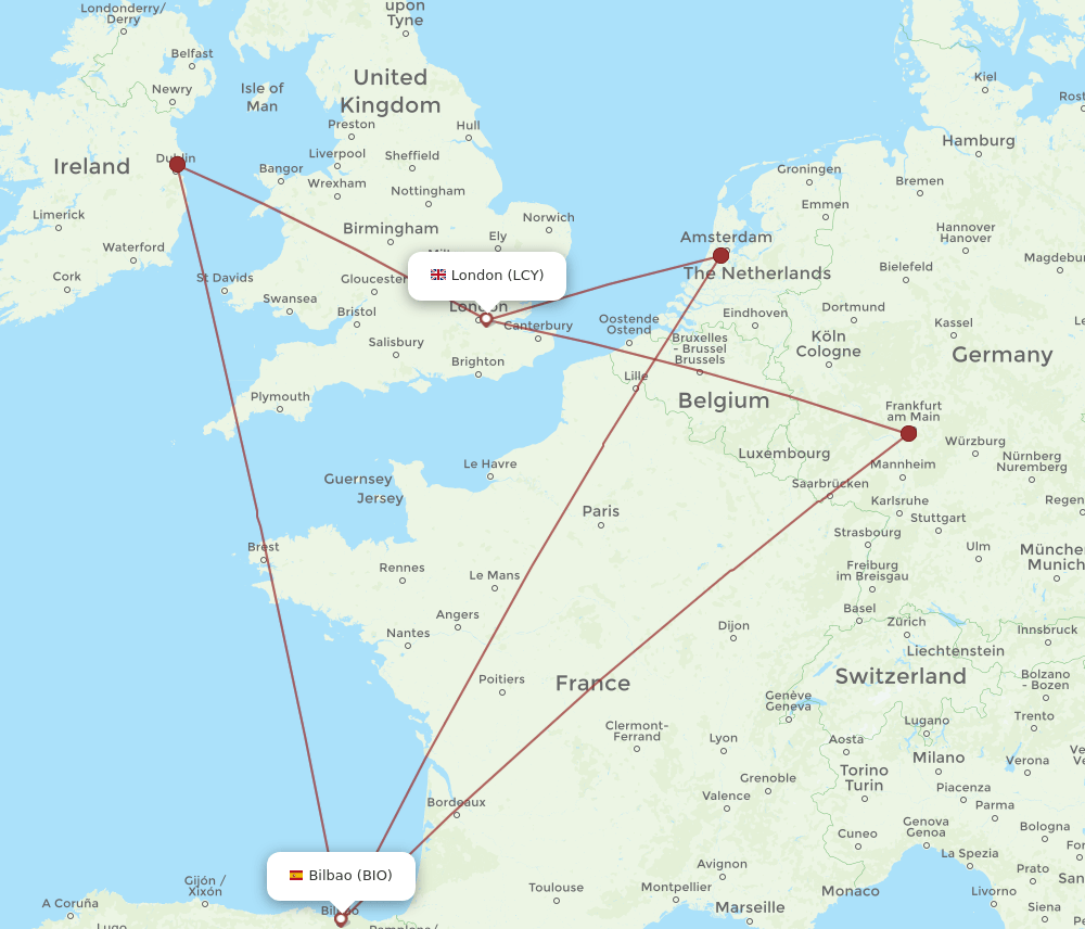 LCY to BIO flights and routes map