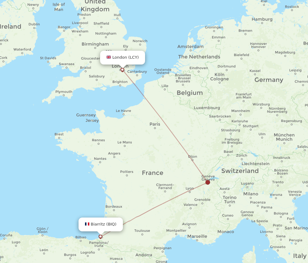BIQ to LCY flights and routes map