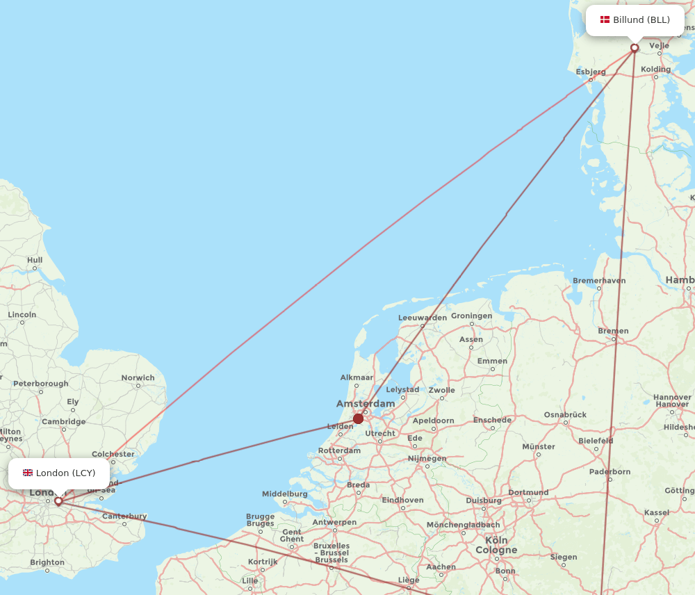 LCY to BLL flights and routes map