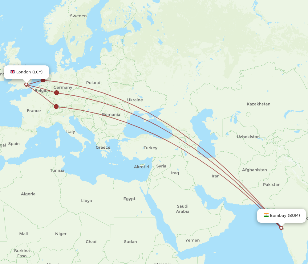 LCY to BOM flights and routes map