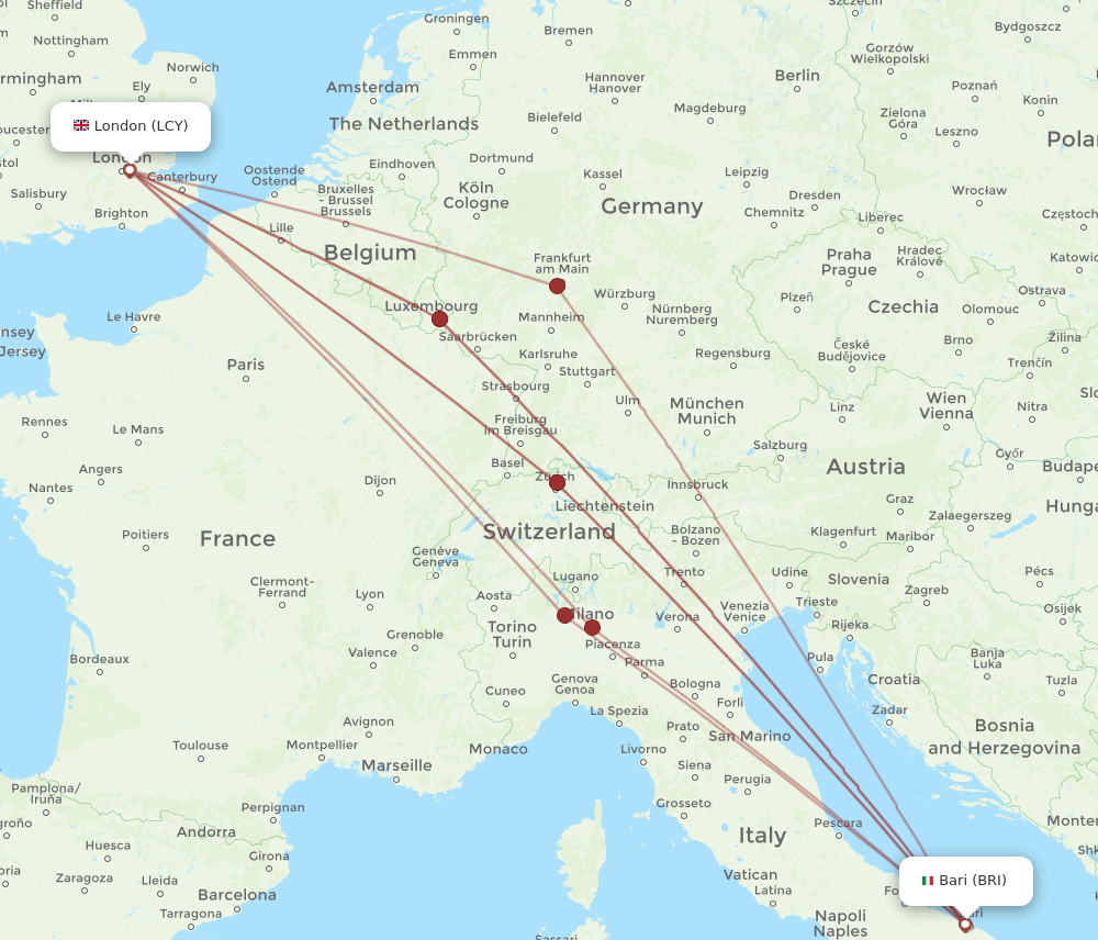 LCY to BRI flights and routes map
