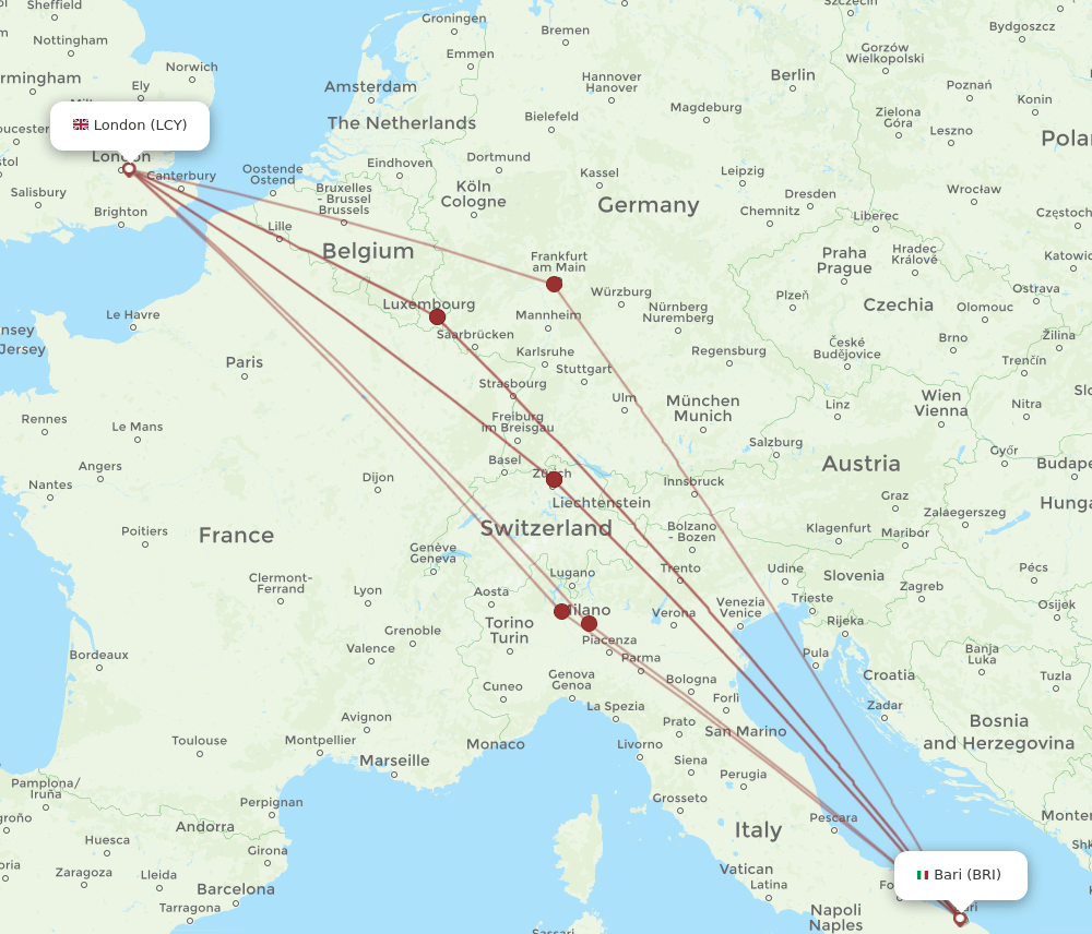 LCY-BRI flight routes