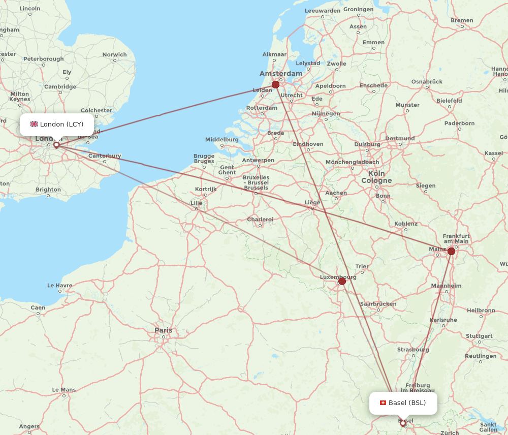 LCY to BSL flights and routes map