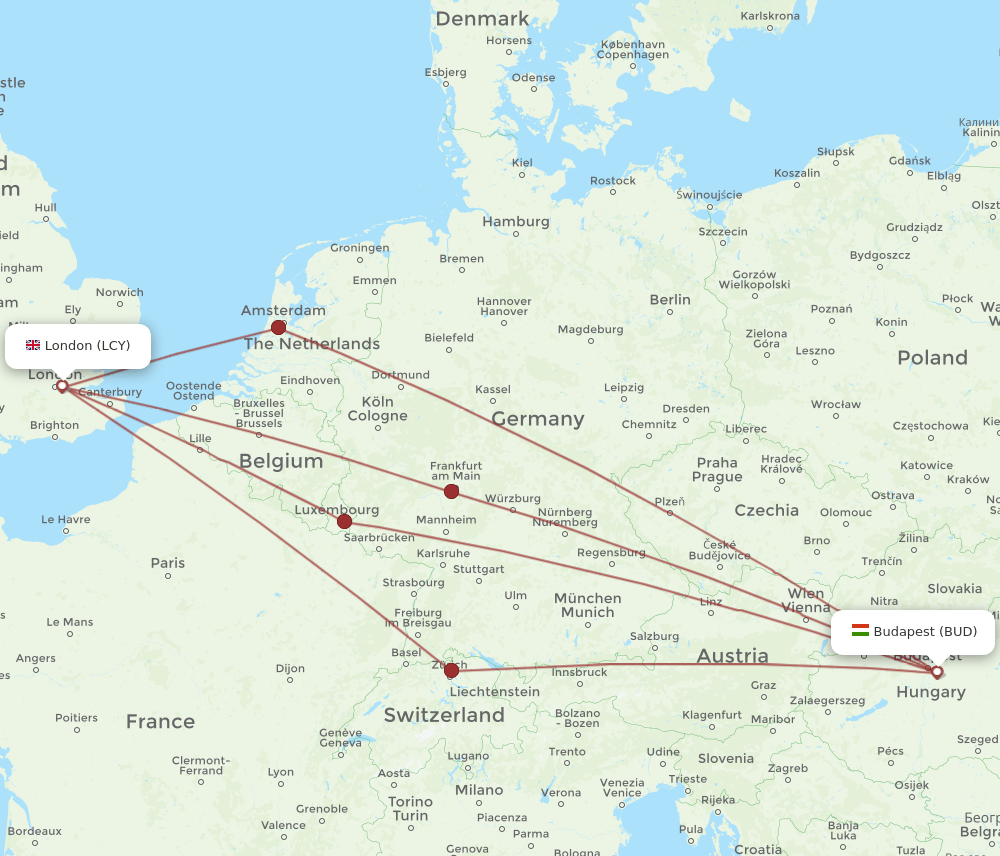 LCY-BUD flight routes